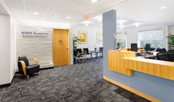 Reception area at HMFP Radiology in Brookline