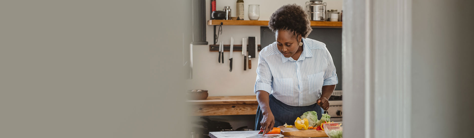 A woman cooking in the kitchen