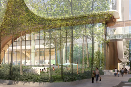 Architectural Rendering of Dana–Farber's Future Cancer Hospital Exterior Bridge