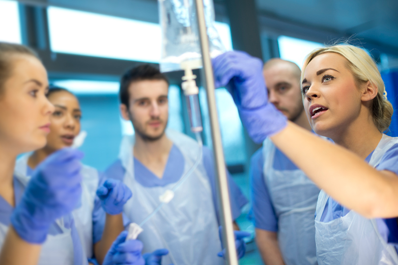 Residents practicing and learning procedure during their medical education