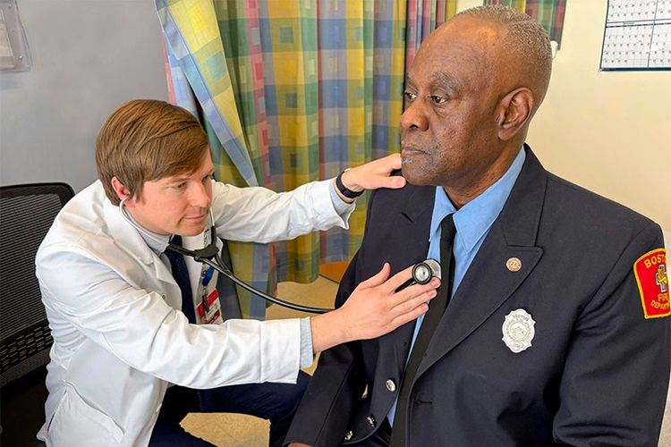 Firefighter getting his heart checked