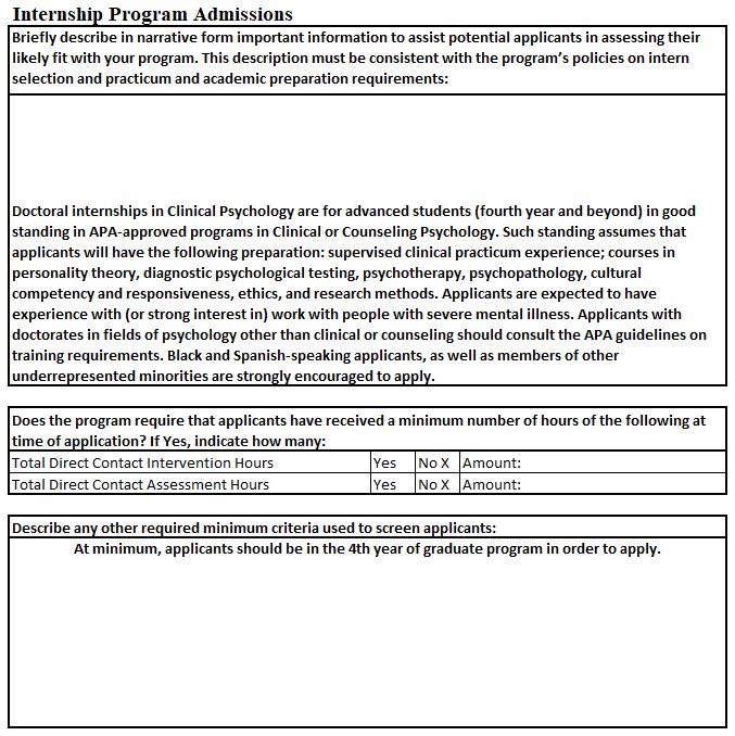 Clinical Psychology Internship Admissions