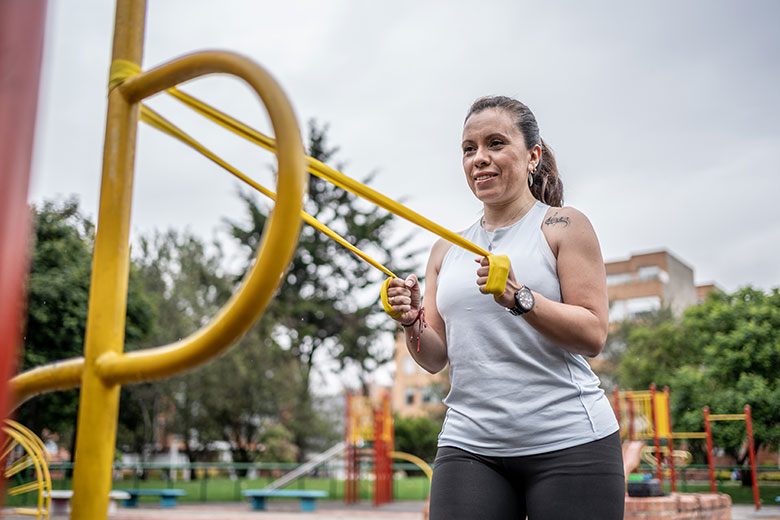 Woman working at a park